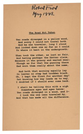 Lot #611 Robert Frost Signature on Printed Poem of