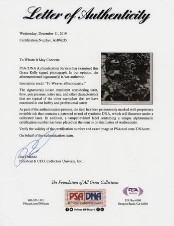 Lot #810 Grace Kelly Signed Photograph - Image 2