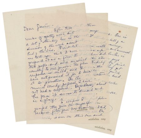Lot #823 Nicholas Ray Autograph Letter Signed to His Lover, Gavin Lambert: 