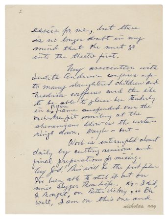 Lot #823 Nicholas Ray Autograph Letter Signed to His Lover, Gavin Lambert: 