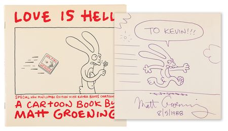 Lot #559 Matt Groening Signed Sketch in Book - Love Is Hell - Image 1