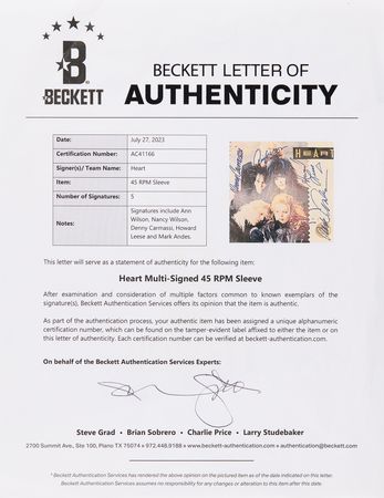 Lot #694 Heart (2) Signed Items - Pickguard and 45 RPM Record - Image 2