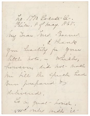 Lot #259 Anna Dickinson Rare Autograph Letter Signed on the Late President (May 8, 1865) - “The speech deals more with Mr. Lincoln as a type than as an individual, but I certainly try to do him all justice as a man” - Image 1