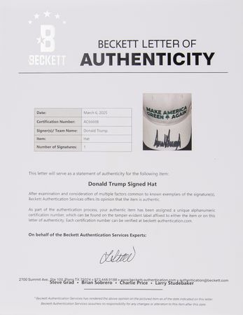 Lot #197 Donald Trump Signed Baseball Hat - Make America Green Again - Image 2