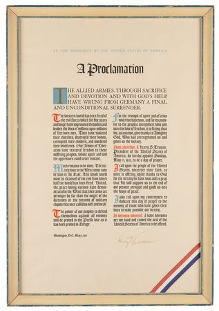 Lot #76 President Harry S. Truman Signed 1945 WWII Victory Proclamation Broadside - Image 2