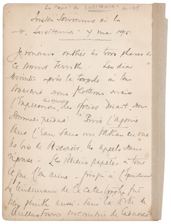 Lot #373 RMS Lusitania Handwritten Remembrance (1917) - Image 1