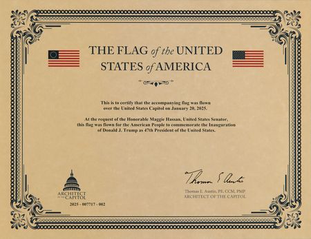 Lot #201 Donald Trump 2025 U.S. Capitol-Flown Inauguration Flag - Image 2