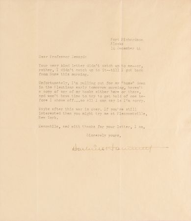 Lot #612 Dashiell Hammett Typed Letter Signed as a WWII Sergeant: 