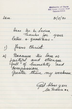 Lot #253 Mother Teresa Autograph Letter Signed on