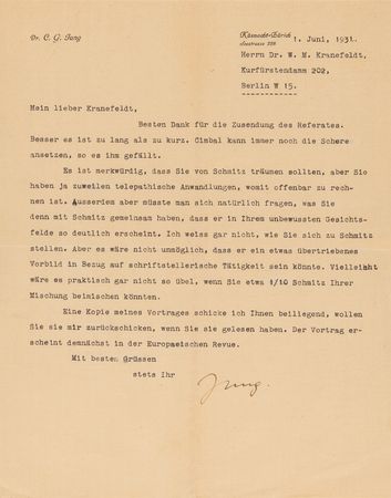 Lot #301 Carl Jung Typed Letter Signed, Interpreting a Colleague's Dream - Image 1