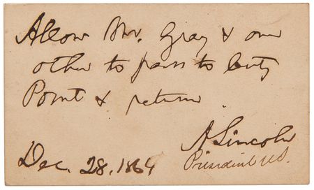 Lot #23 Abraham Lincoln Autograph Civil War Pass Signed as President - Image 1