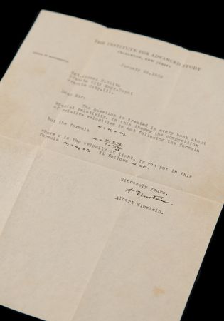 Lot #286 Albert Einstein Typed Letter Signed with Handwritten Velocity Addition Formulas: 