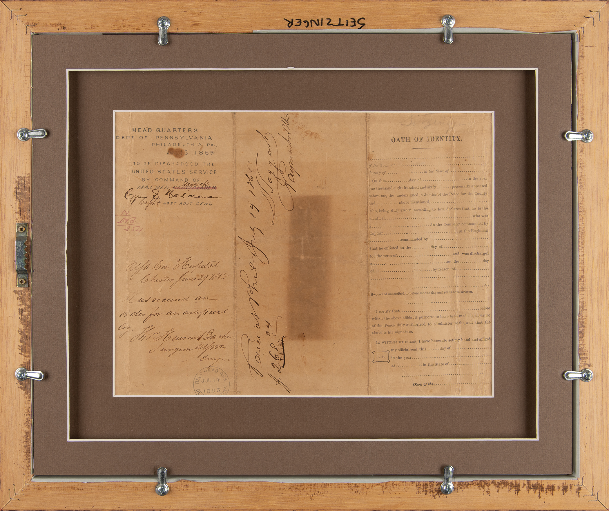 Lot #39 Civil War: Pvt. John L. Seitzinger's M1840 Saber, Cavalry Hat, and Cavalry Post G.A.R. Flag - Image 13