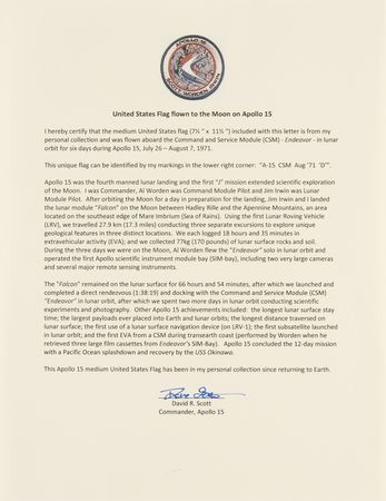 Lot #7338 Apollo 15 Flown Mid-Sized American Flag – From the Collection of Dave Scott - Image 3