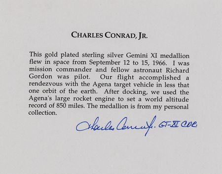 Lot #7061 Charles Conrad's Gemini 11 Flown Fliteline Medallion - Image 3