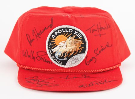 Lot #7265 Apollo 13 Signed Baseball Cap with Lovell, Schirra, Hanks, Howard, Paxton, and Others - Image 1