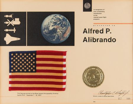 Lot #7366 Apollo 17 Flown Flag Presented to a NASA