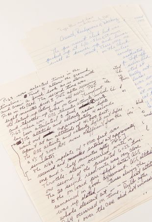 Lot #7222 Charles Conrad Handwritten Apollo 12 Flight Report Manuscript Draft: Lunar Landing Sequence and Ascent, Rendezvous & Docking - Image 1