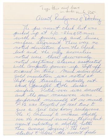 Lot #7222 Charles Conrad Handwritten Apollo 12 Flight Report Manuscript Draft: Lunar Landing Sequence and Ascent, Rendezvous & Docking - Image 6