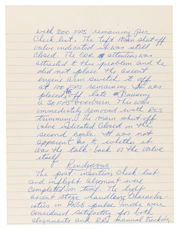 Lot #7222 Charles Conrad Handwritten Apollo 12 Flight Report Manuscript Draft: Lunar Landing Sequence and Ascent, Rendezvous & Docking - Image 7
