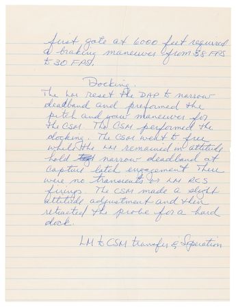 Lot #7222 Charles Conrad Handwritten Apollo 12 Flight Report Manuscript Draft: Lunar Landing Sequence and Ascent, Rendezvous & Docking - Image 9