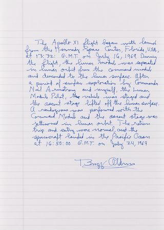 Lot #7136 Buzz Aldrin Autograph Manuscript Signed on Apollo 11: 