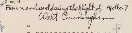 Lot #7091 Apollo 7 Flown Checklist Page Signed by Walt Cunningham - From the Personal Collection of Walt Cunningham - Image 3