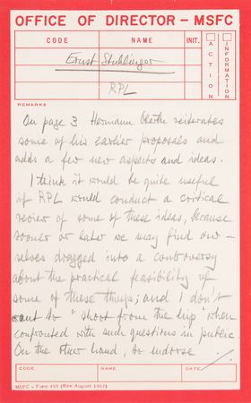 Lot #7437 Wernher von Braun Autograph Memo Signed to Ernst Stuhlinger on Hermann Oberth's Proposal - Image 1