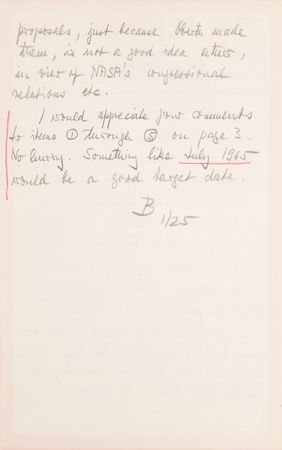 Lot #7437 Wernher von Braun Autograph Memo Signed to Ernst Stuhlinger on Hermann Oberth's Proposal - Image 2