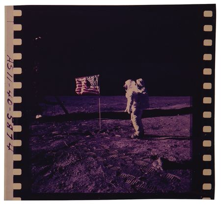 Lot #7168 Apollo 11 Original Hand-Numbered Color Film Positive of Buzz Aldrin and American Flag (AS11-40-5874) - Image 1