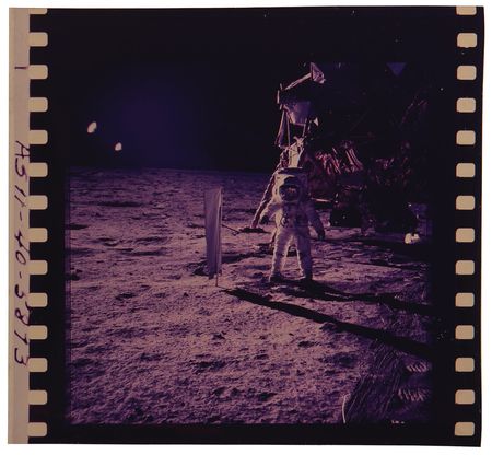 Lot #7169 Apollo 11 Original Hand-Numbered Color Film Positive of Buzz Aldrin and LM Eagle (AS11-40-5873) - Image 1