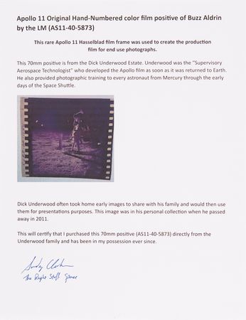 Lot #7169 Apollo 11 Original Hand-Numbered Color Film Positive of Buzz Aldrin and LM Eagle (AS11-40-5873) - Image 2