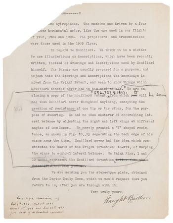 Lot #7001 Orville Wright Typed Letter Signed, Correcting the Record on the 'Evolution of the Hydraeroplane' - Image 4