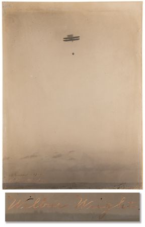 Lot #7004 Wilbur Wright Oversized Signed Photograph - Wright Flyer Sets an Altitude Record in 1908 - Image 1