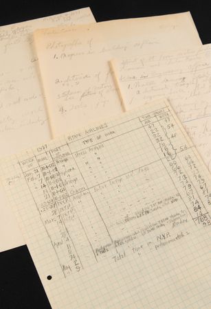 Lot #7007 Charles Lindbergh: Donald Albert Hall's Spirit of St. Louis Time Sheet and Movie Consulting Notes - Image 1