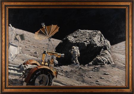 Lot #7202 Alan Bean Original Acrylic Painting - 'Earth Is Watching' (1983) - Image 2