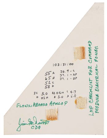 Lot #7114 Apollo 9 Flown Cue Card Signed by Jim McDivitt - From the Personal Collection of Jim McDivitt - Image 1