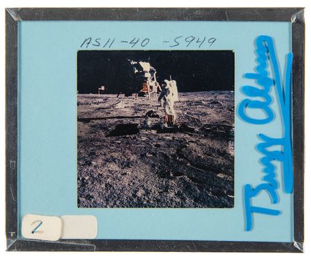 Lot #7158 Buzz Aldrin Signed Glass Slide - Image 1
