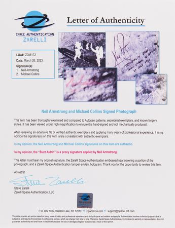 Lot #7151 Neil Armstrong and Michael Collins Signed Photograph - Moonwalkers at Tranquility Base - Image 5