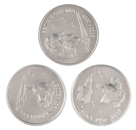 Lot #7571 Russian Space Dog Coins (3) - Minted with Flown Metal - Image 1