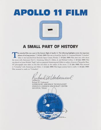 Lot #7170 Apollo 11 Film Fragment, Attested as Flown by Richard W. Underwood - Image 1