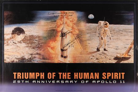 Lot #7101 Bill Anders and Frank Borman Signed Poster - 'Triumph of the Human Spirit: 25th Anniversary of Apollo 11' - Image 1