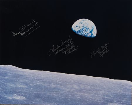 Lot #7207 Apollo 12 Signed Oversized 'Earthrise' Photograph - Image 1