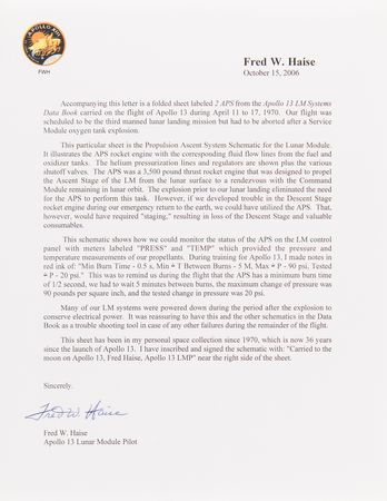 Lot #7234 Apollo 13 Flown LM Systems Data Schematic Signed by Fred Haise - From the Personal Collection of Fred Haise - Image 4