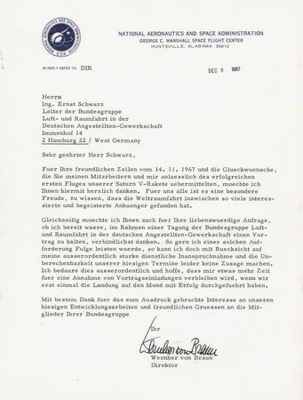 Lot #7448 Wernher von Braun Typed Letter Signed: I