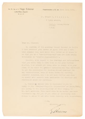 Lot #7009 Hindenburg Correspondance Archive with (20+) Letters from Airship Notables like Lakehurst’s Charles E. Rosendahl and Zeppelin’s Hugo Eckener - Image 11