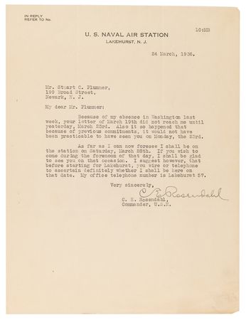Lot #7009 Hindenburg Correspondance Archive with (20+) Letters from Airship Notables like Lakehurst’s Charles E. Rosendahl and Zeppelin’s Hugo Eckener - Image 4