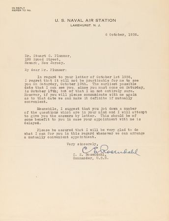 Lot #7009 Hindenburg Correspondance Archive with (20+) Letters from Airship Notables like Lakehurst’s Charles E. Rosendahl and Zeppelin’s Hugo Eckener - Image 6