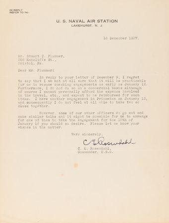 Lot #7009 Hindenburg Correspondance Archive with (20+) Letters from Airship Notables like Lakehurst’s Charles E. Rosendahl and Zeppelin’s Hugo Eckener - Image 7