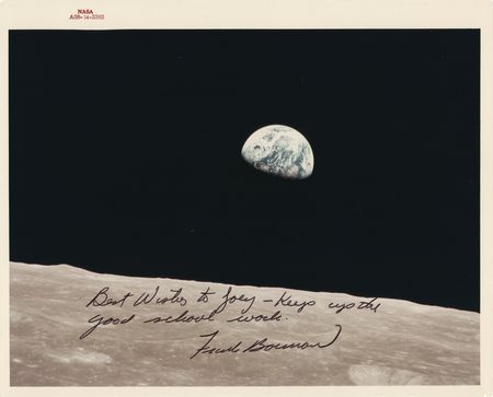 Lot #7104 Frank Borman Signed 'Earthrise' NASA Photograph - Image 1